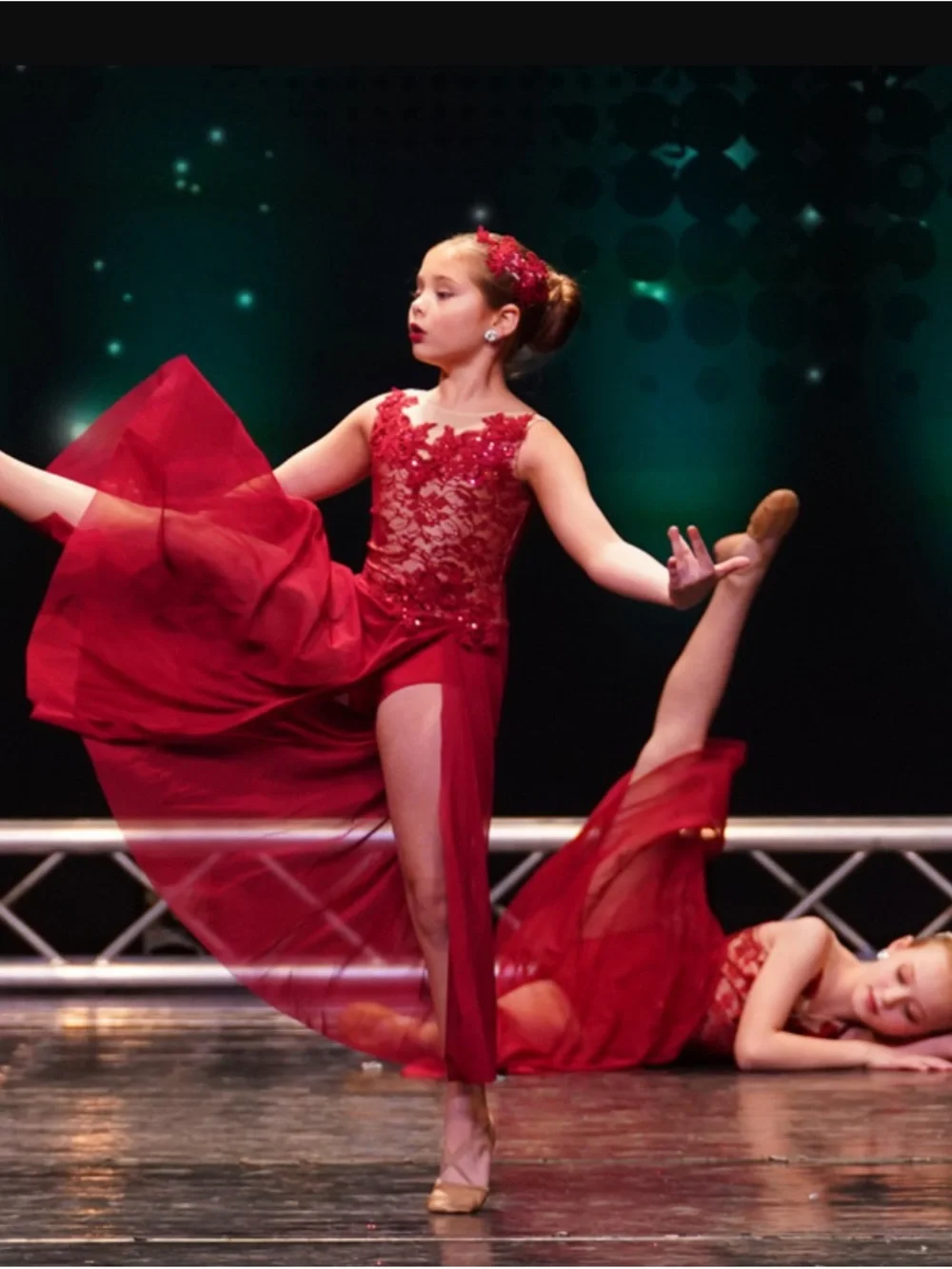 Burgundy Lyrical Contemporary Dance Costume | Lace Chiffon | Child - Picture 2 of 5